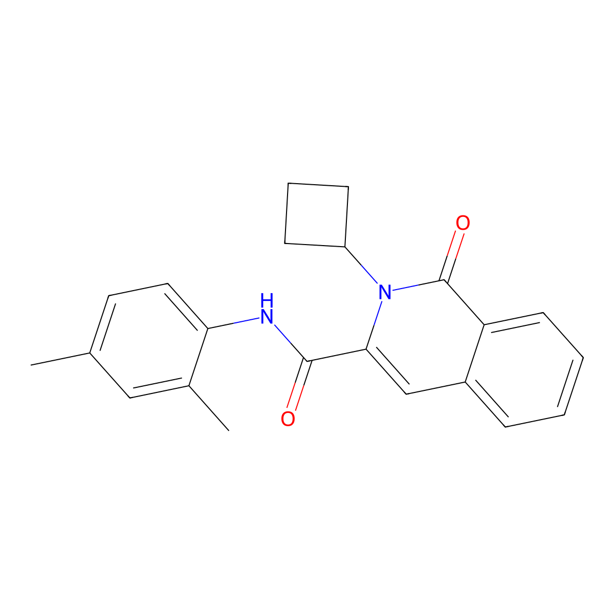 2-cyclobutyl-N-(2,4-dimethylphenyl)-1-oxo-1,2-dihydroisoquinoline-3-carboxamide molecular structure, CAS 3054564-39-2