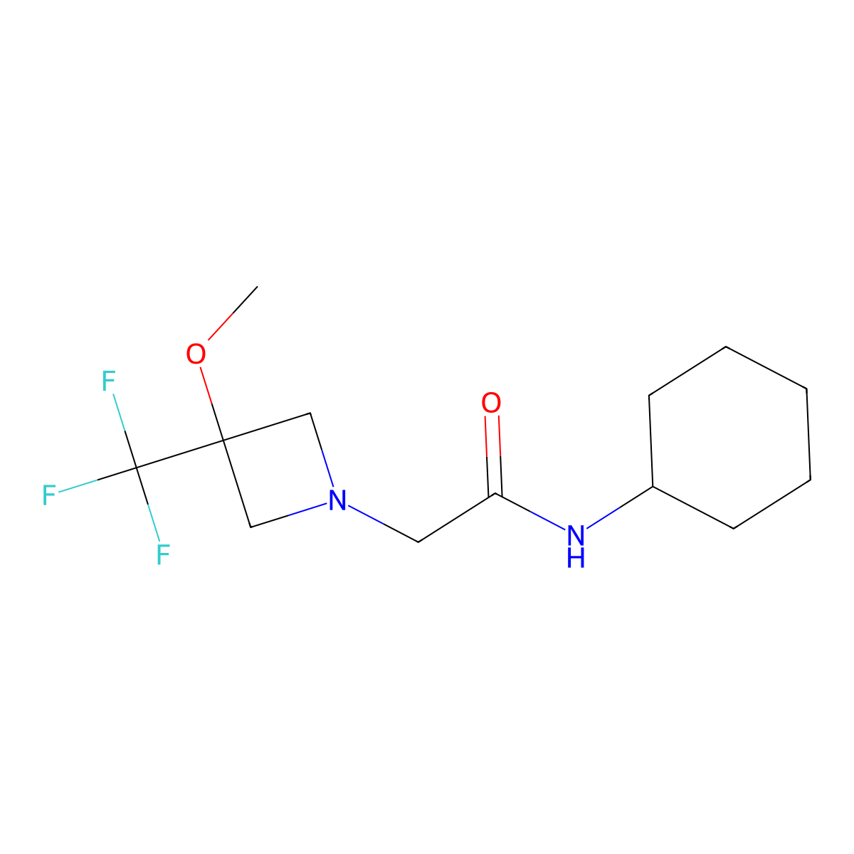 N-cyclohexyl-2-[3-methoxy-3-(trifluoromethyl)azetidin-1-yl]acetamide molecular structure, CAS 3054564-40-5