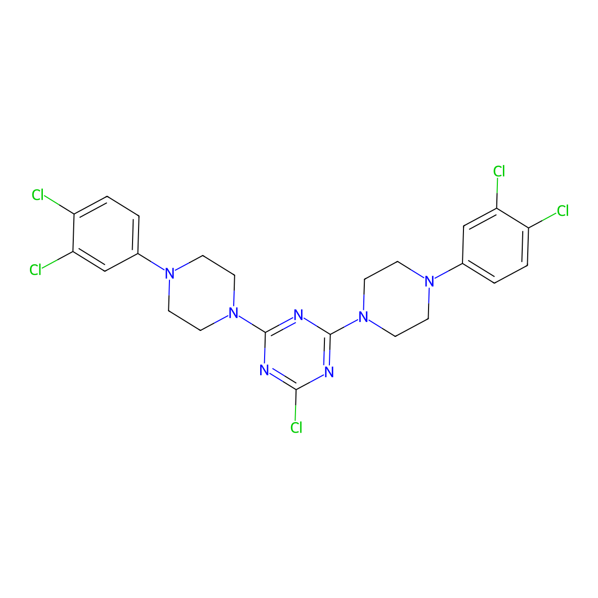 2-Chloro-4,6-bis[4-(3,4-dichlorophenyl)piperazin-1-yl]-1,3,5-triazine molecular structure, CAS 3054564-42-7