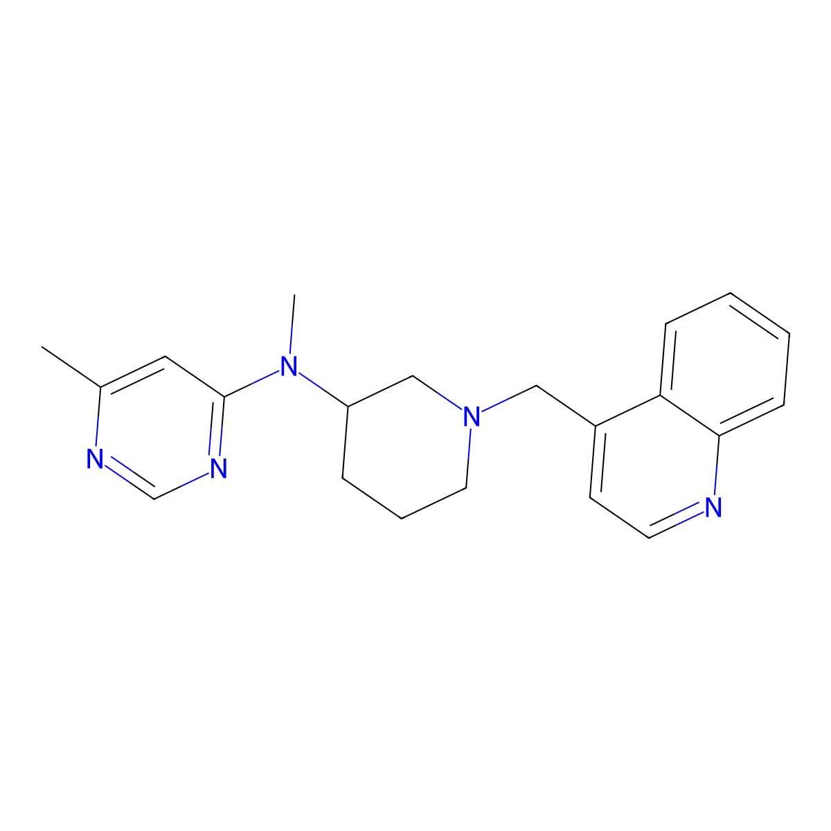 N,6-dimethyl-N-{1-[(quinolin-4-yl)methyl]piperidin-3-yl}pyrimidin-4-amine molecular structure, CAS 3054564-44-9