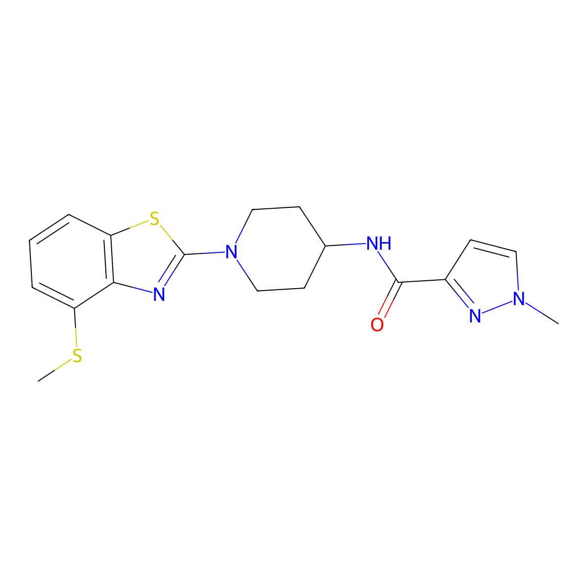 1-methyl-N-{1-[4-(methylsulfanyl)-1,3-benzothiazol-2-yl]piperidin-4-yl}-1H-pyrazole-3-carboxamide molecular structure, CAS 3054564-48-3