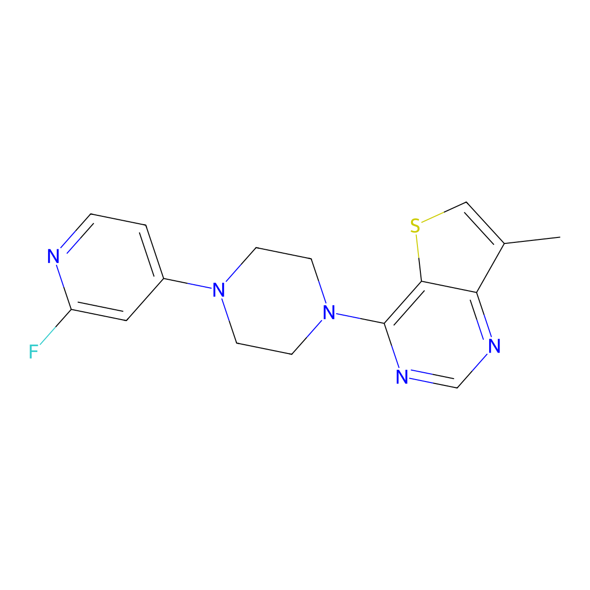1-(2-Fluoropyridin-4-yl)-4-{7-methylthieno[3,2-d]pyrimidin-4-yl}piperazine molecular structure, CAS 3054564-51-8