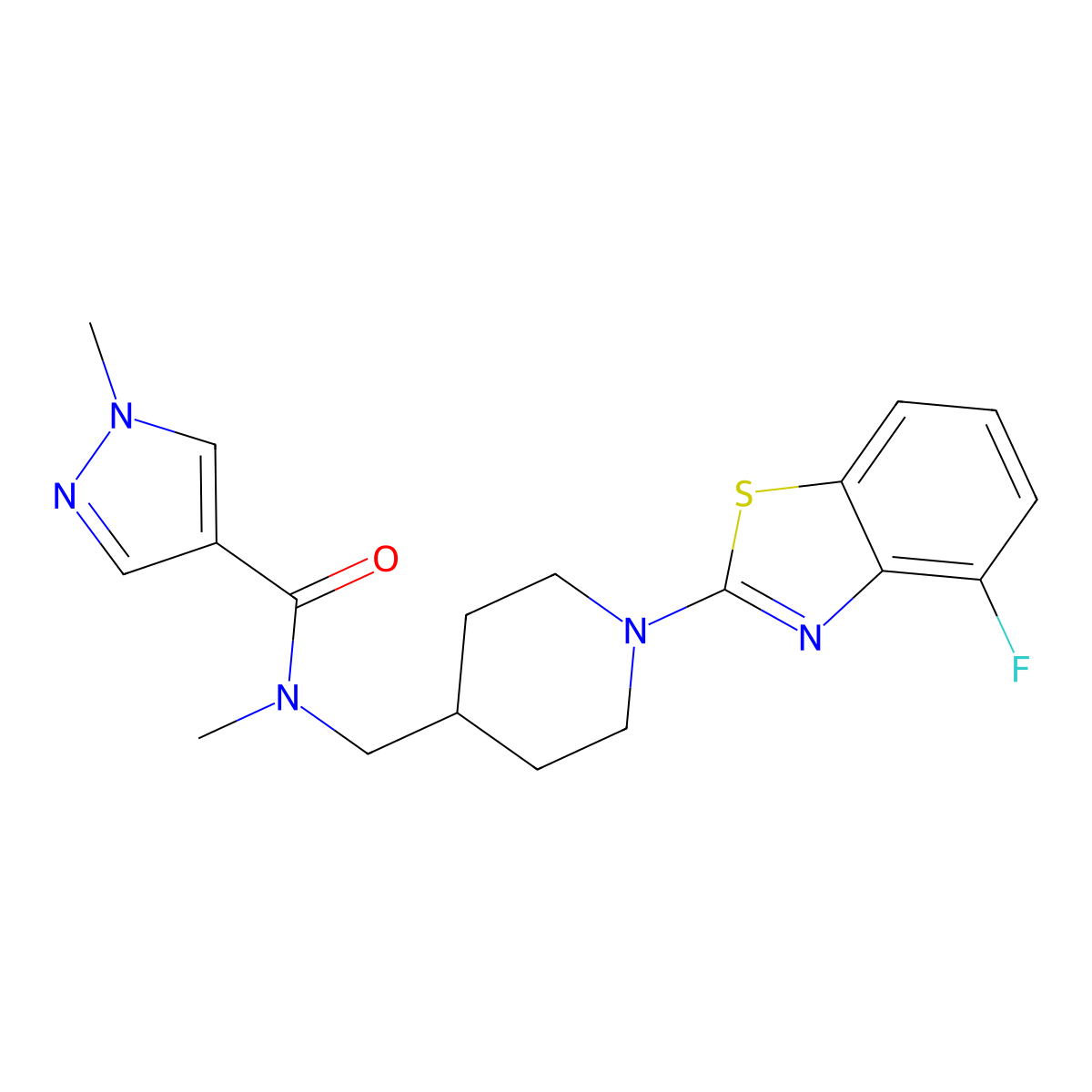 N-{[1-(4-fluoro-1,3-benzothiazol-2-yl)piperidin-4-yl]methyl}-N,1-dimethyl-1H-pyrazole-4-carboxamide molecular structure, CAS 3054564-53-0