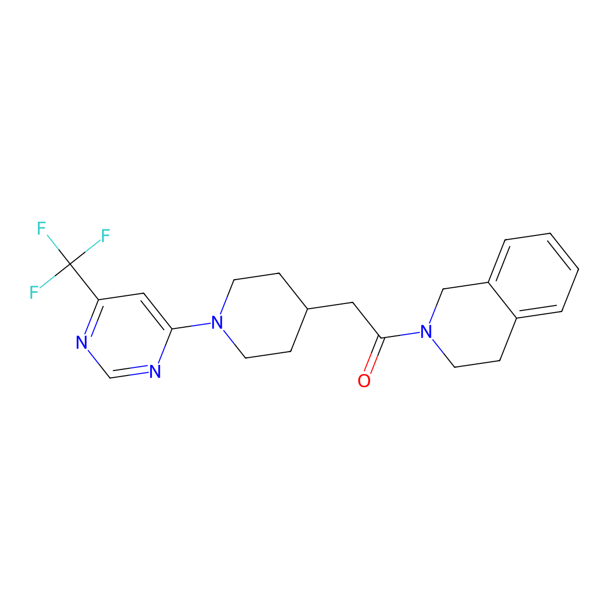 1-(1,2,3,4-Tetrahydroisoquinolin-2-yl)-2-{1-[6-(trifluoromethyl)pyrimidin-4-yl]piperidin-4-yl}ethan-1-one molecular structure, CAS 3054564-54-1