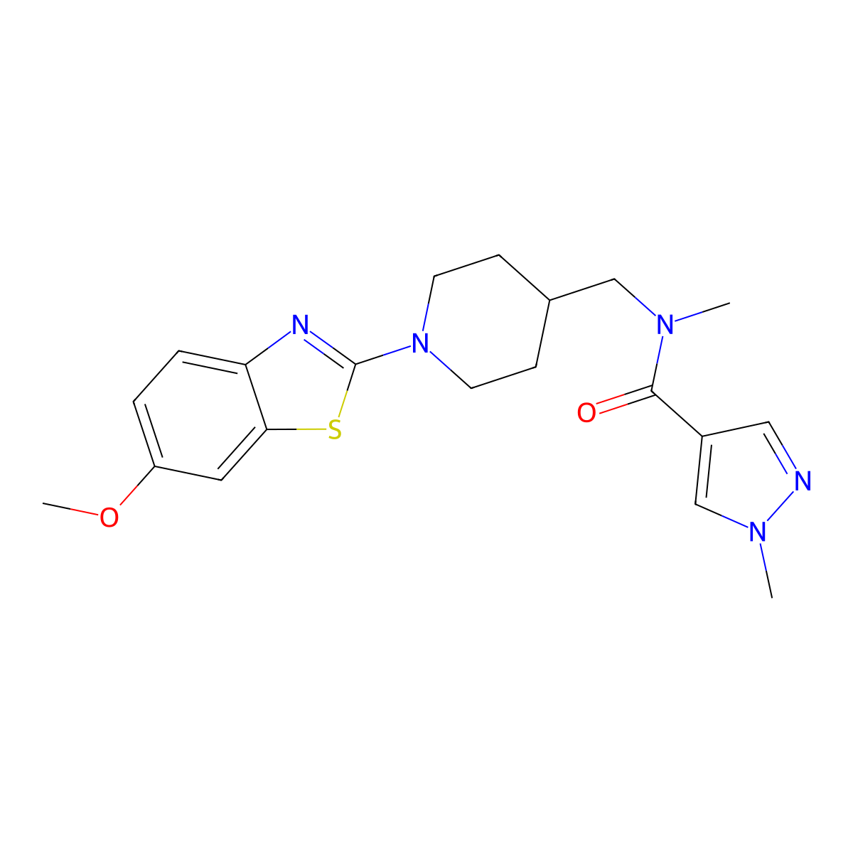 N-{[1-(6-methoxy-1,3-benzothiazol-2-yl)piperidin-4-yl]methyl}-N,1-dimethyl-1H-pyrazole-4-carboxamide molecular structure, CAS 3054564-57-4