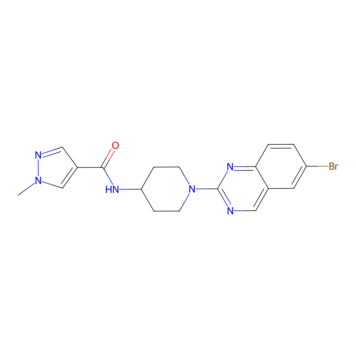 N-[1-(6-bromoquinazolin-2-yl)piperidin-4-yl]-1-methyl-1H-pyrazole-4-carboxamide molecular structure, CAS 3054564-59-6