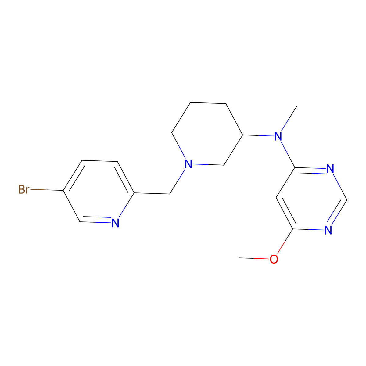 N-{1-[(5-bromopyridin-2-yl)methyl]piperidin-3-yl}-6-methoxy-N-methylpyrimidin-4-amine molecular structure, CAS 3054564-60-9