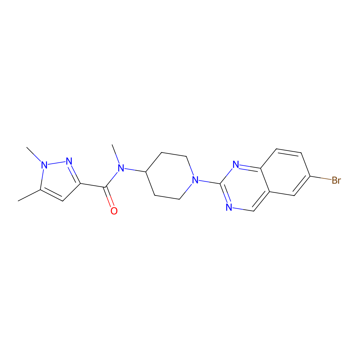 N-[1-(6-bromoquinazolin-2-yl)piperidin-4-yl]-N,1,5-trimethyl-1H-pyrazole-3-carboxamide molecular structure, CAS 3054564-61-0