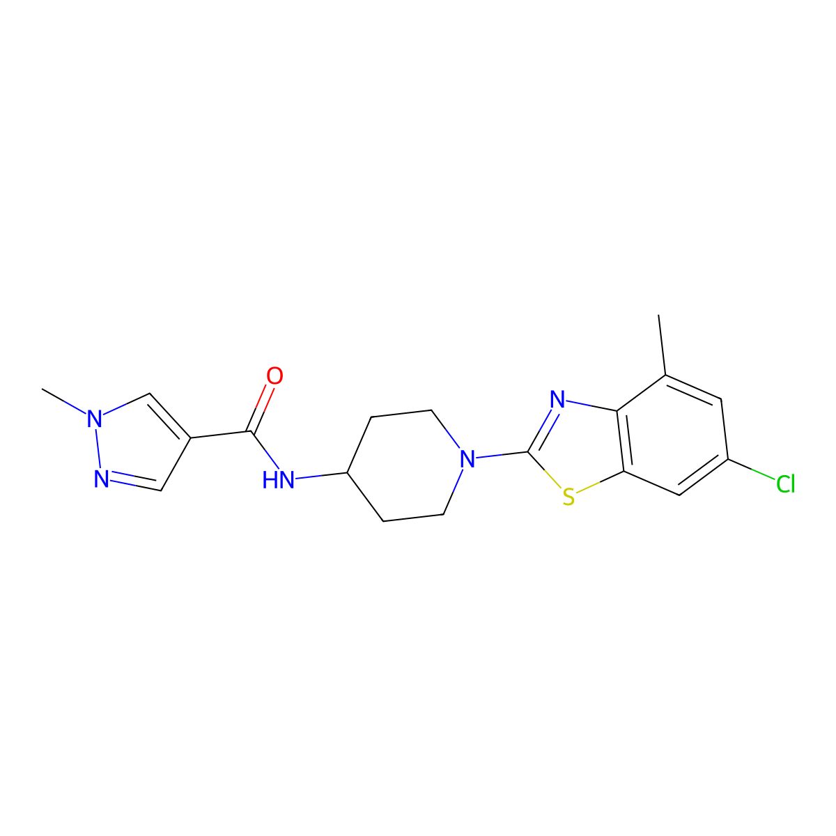N-[1-(6-chloro-4-methyl-1,3-benzothiazol-2-yl)piperidin-4-yl]-1-methyl-1H-pyrazole-4-carboxamide molecular structure, CAS 3054564-64-3