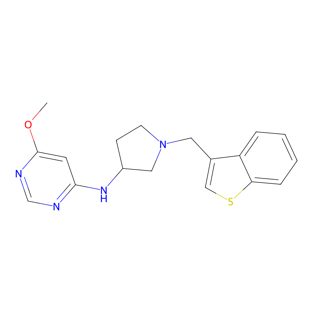 N-{1-[(1-benzothiophen-3-yl)methyl]pyrrolidin-3-yl}-6-methoxypyrimidin-4-amine molecular structure, CAS 3054564-66-5