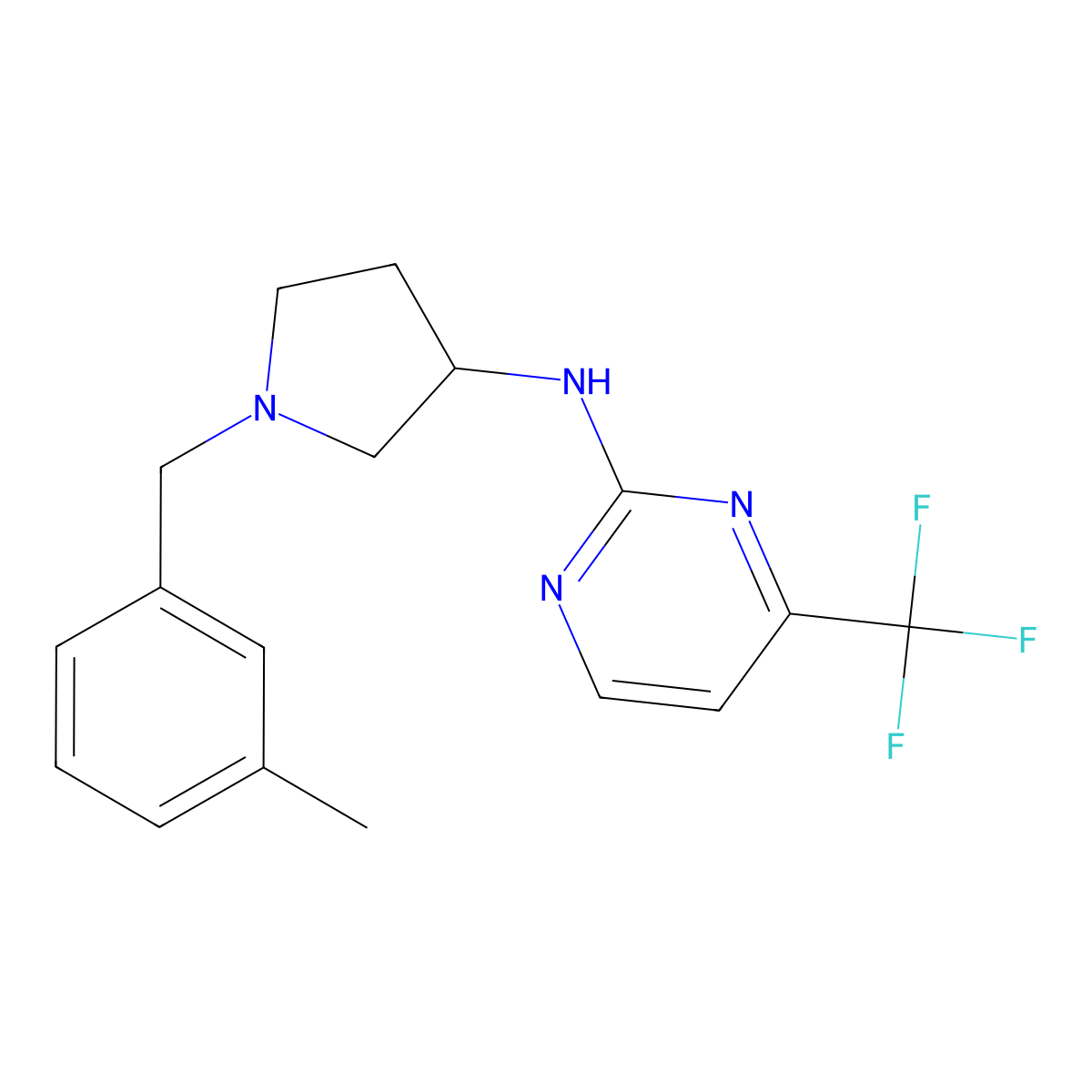 N-{1-[(3-methylphenyl)methyl]pyrrolidin-3-yl}-4-(trifluoromethyl)pyrimidin-2-amine molecular structure, CAS 3054564-68-7