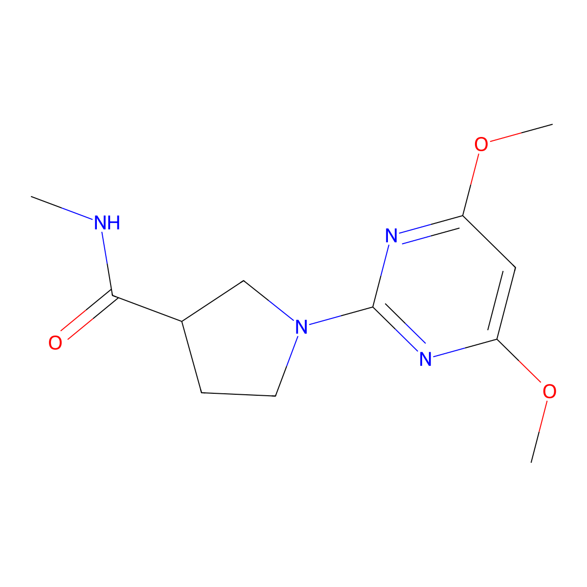 1-(4,6-dimethoxypyrimidin-2-yl)-N-methylpyrrolidine-3-carboxamide molecular structure, CAS 3054564-70-1