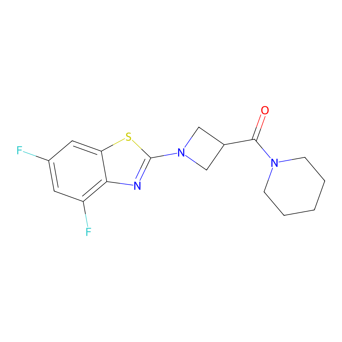 4,6-Difluoro-2-[3-(piperidine-1-carbonyl)azetidin-1-yl]-1,3-benzothiazole molecular structure, CAS 3054564-72-3
