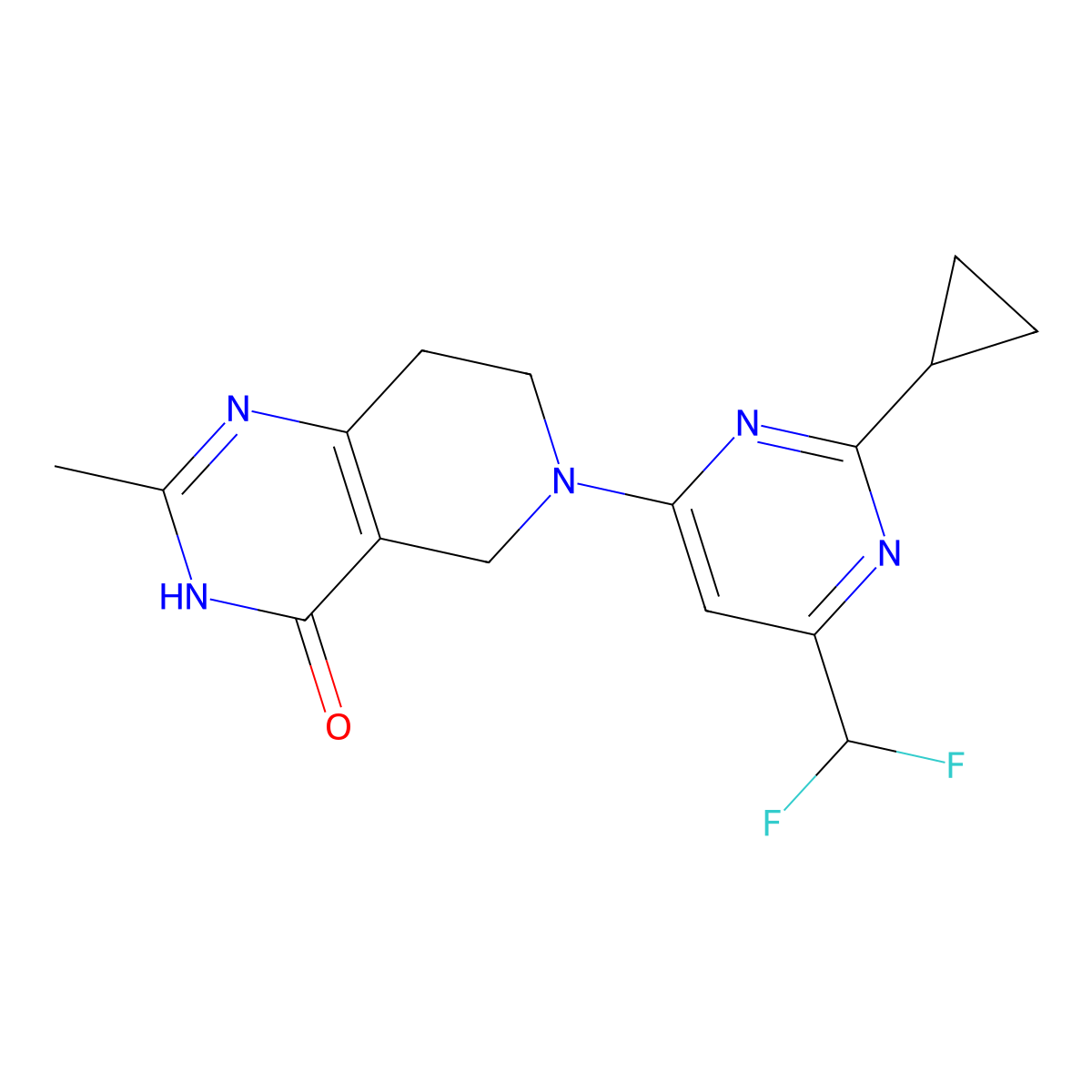 6-[2-cyclopropyl-6-(difluoromethyl)pyrimidin-4-yl]-2-methyl-3H,4H,5H,6H,7H,8H-pyrido[4,3-d]pyrimidin-4-one molecular structure, CAS 3054564-74-5