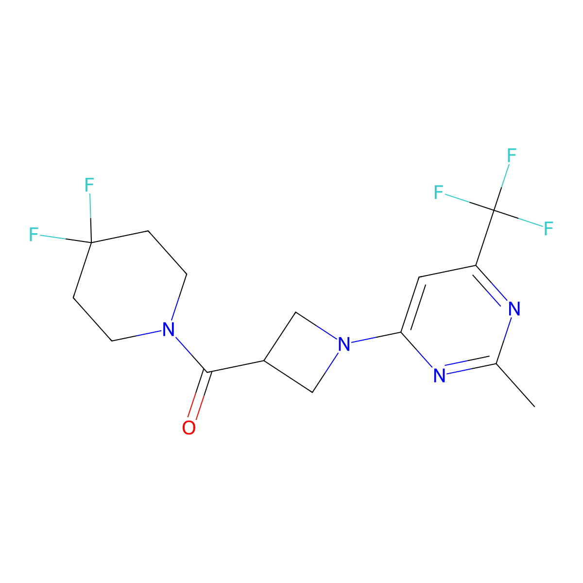 4-[3-(4,4-Difluoropiperidine-1-carbonyl)azetidin-1-yl]-2-methyl-6-(trifluoromethyl)pyrimidine molecular structure, CAS 3054564-80-3