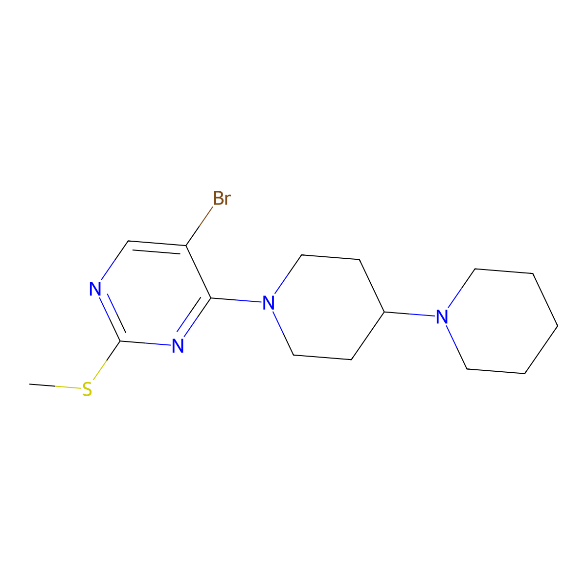 1-[5-Bromo-2-(methylsulfanyl)pyrimidin-4-yl]-1,4-bipiperidine molecular structure, CAS 3054564-81-4
