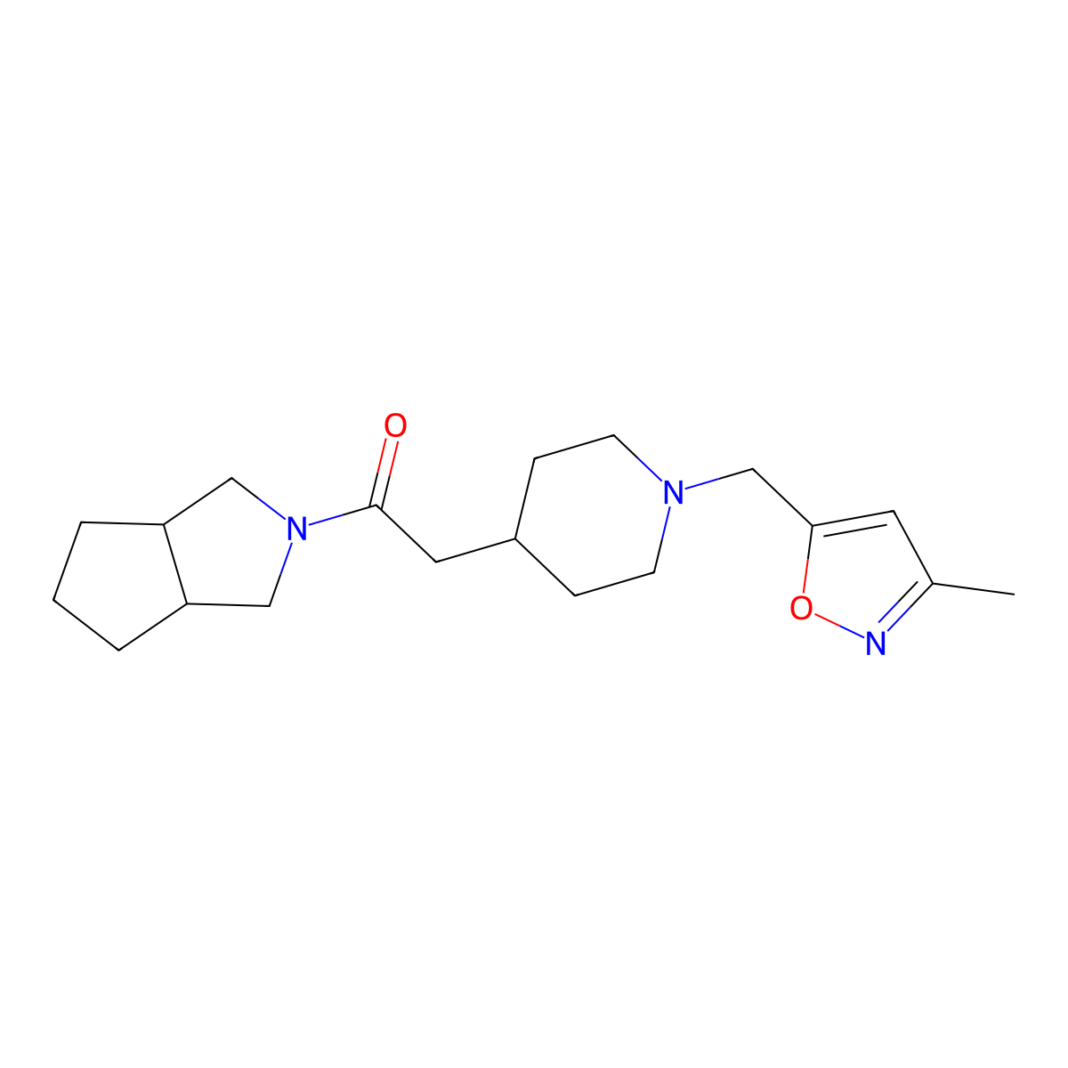 2-{1-[(3-Methyl-1,2-oxazol-5-yl)methyl]piperidin-4-yl}-1-{octahydrocyclopenta[c]pyrrol-2-yl}ethan-1-one molecular structure, CAS 3054564-82-5