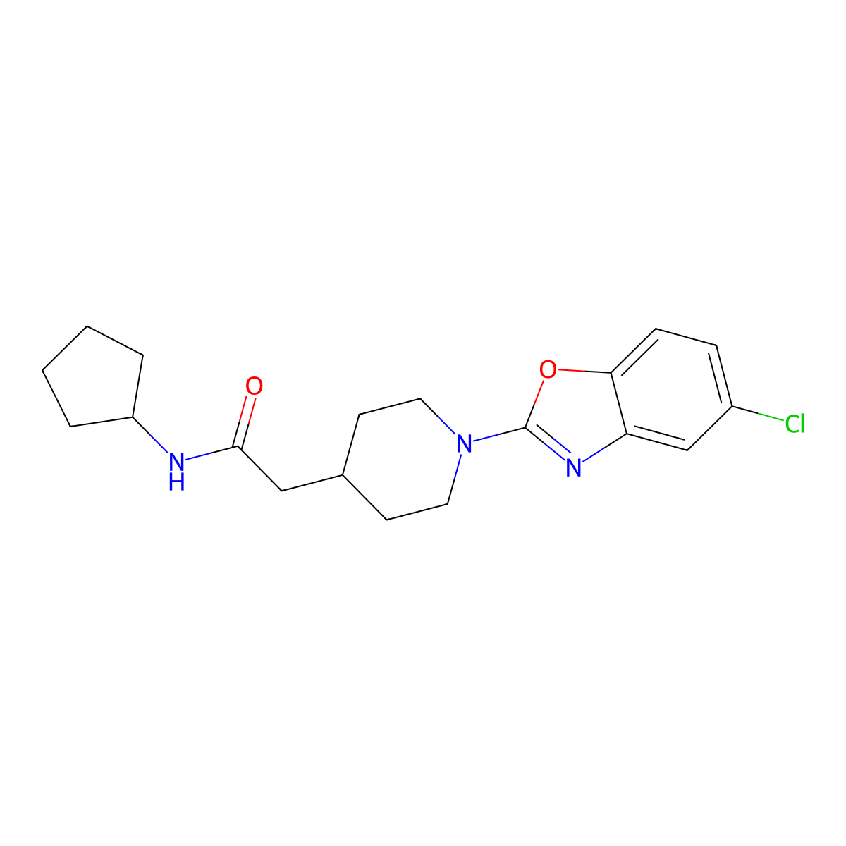 2-[1-(5-chloro-1,3-benzoxazol-2-yl)piperidin-4-yl]-N-cyclopentylacetamide molecular structure, CAS 3054564-93-8