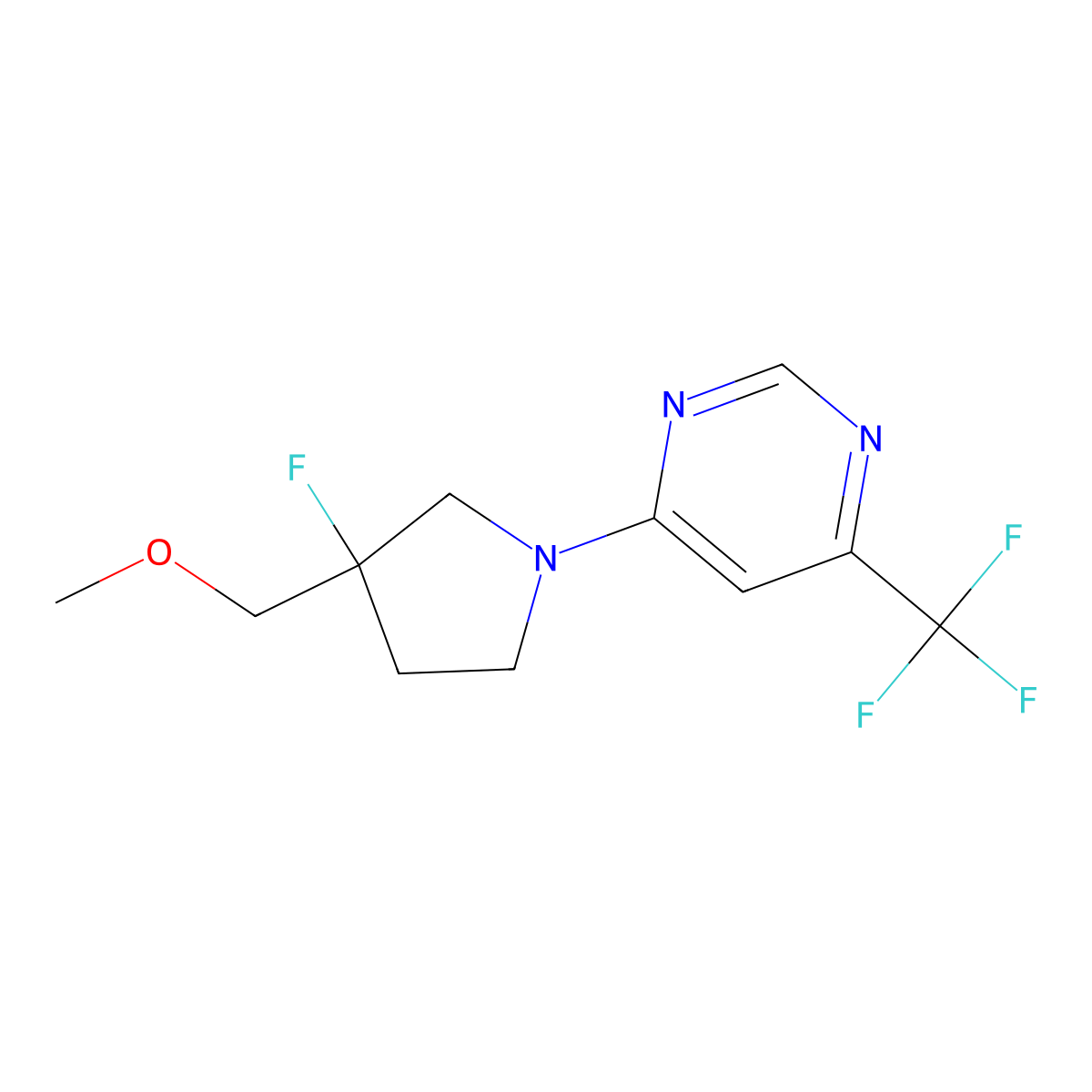 4-[3-Fluoro-3-(methoxymethyl)pyrrolidin-1-yl]-6-(trifluoromethyl)pyrimidine molecular structure, CAS 3054564-95-0