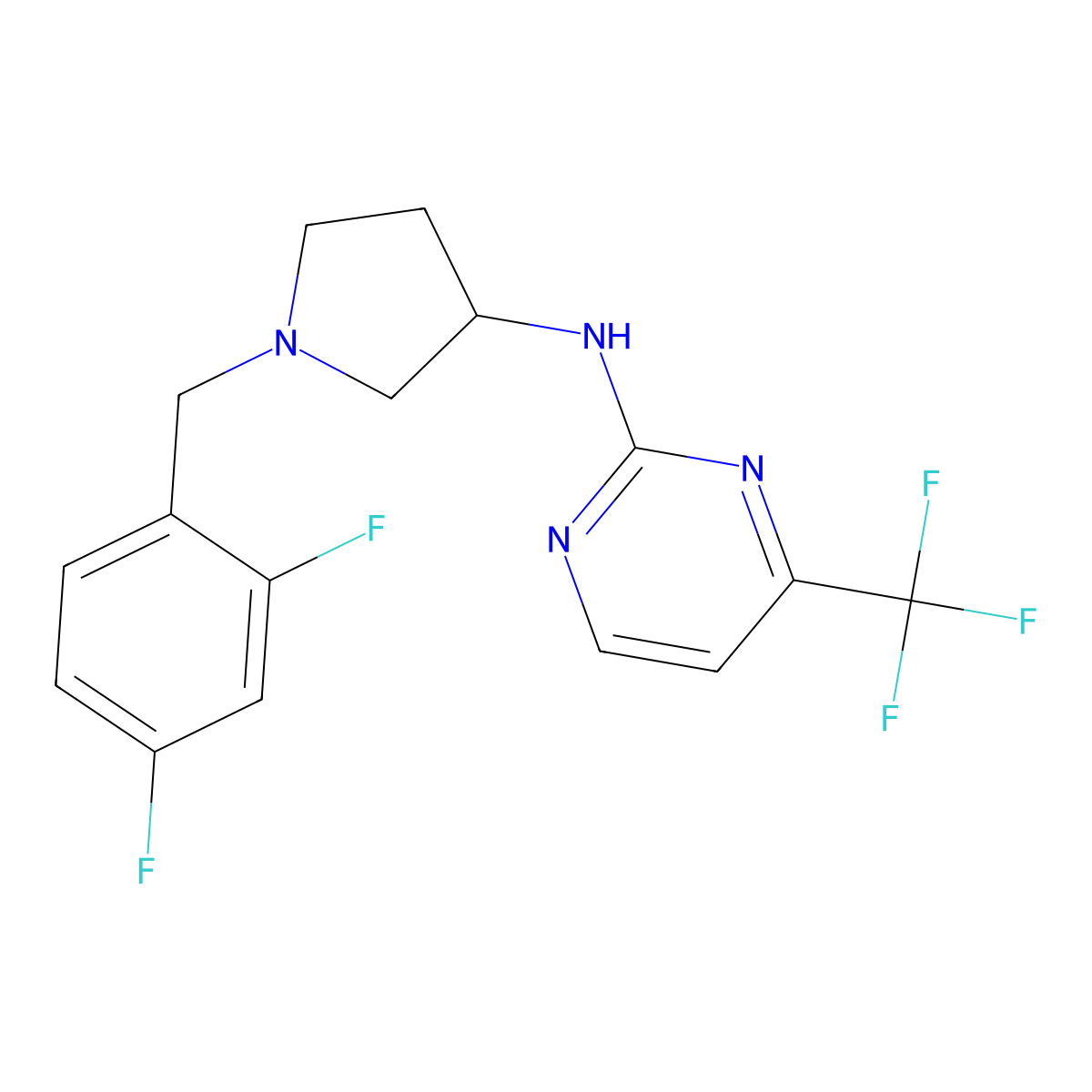 N-{1-[(2,4-difluorophenyl)methyl]pyrrolidin-3-yl}-4-(trifluoromethyl)pyrimidin-2-amine molecular structure, CAS 3054564-96-1