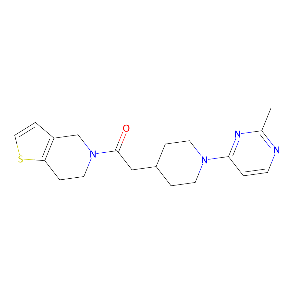 2-[1-(2-methylpyrimidin-4-yl)piperidin-4-yl]-1-{4H,5H,6H,7H-thieno[3,2-c]pyridin-5-yl}ethan-1-one molecular structure, CAS 3054565-02-2