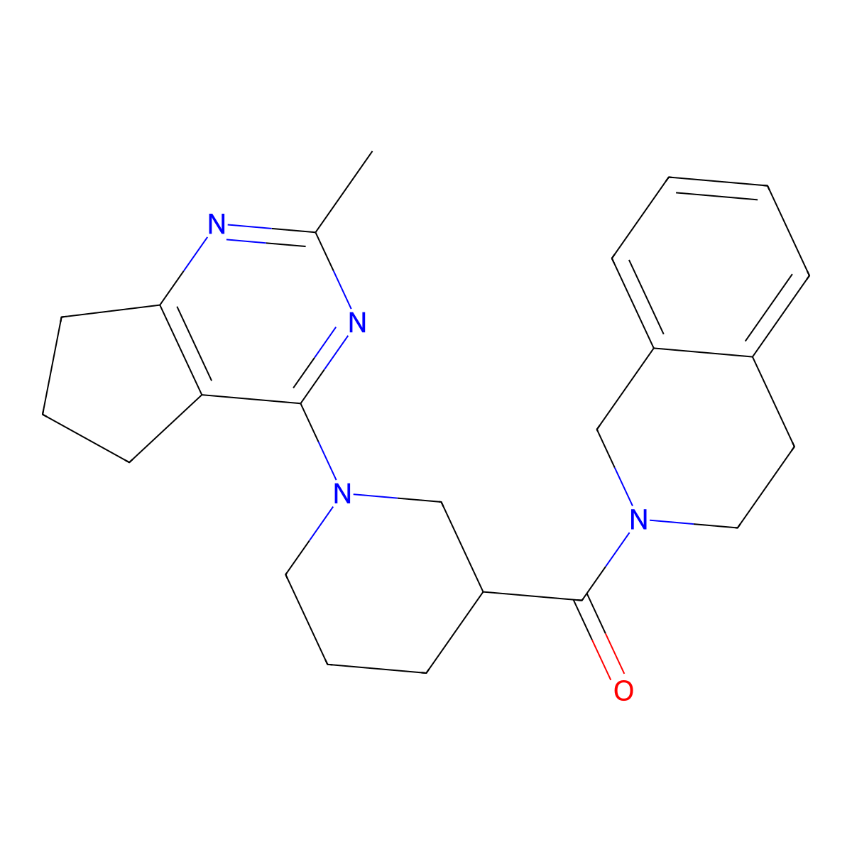 2-(1-{2-methyl-5H,6H,7H-cyclopenta[d]pyrimidin-4-yl}piperidine-3-carbonyl)-1,2,3,4-tetrahydroisoquinoline molecular structure, CAS 3054565-03-3