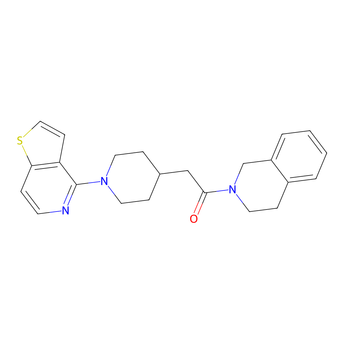 1-(1,2,3,4-Tetrahydroisoquinolin-2-yl)-2-(1-{thieno[3,2-c]pyridin-4-yl}piperidin-4-yl)ethan-1-one molecular structure, CAS 3054565-06-6