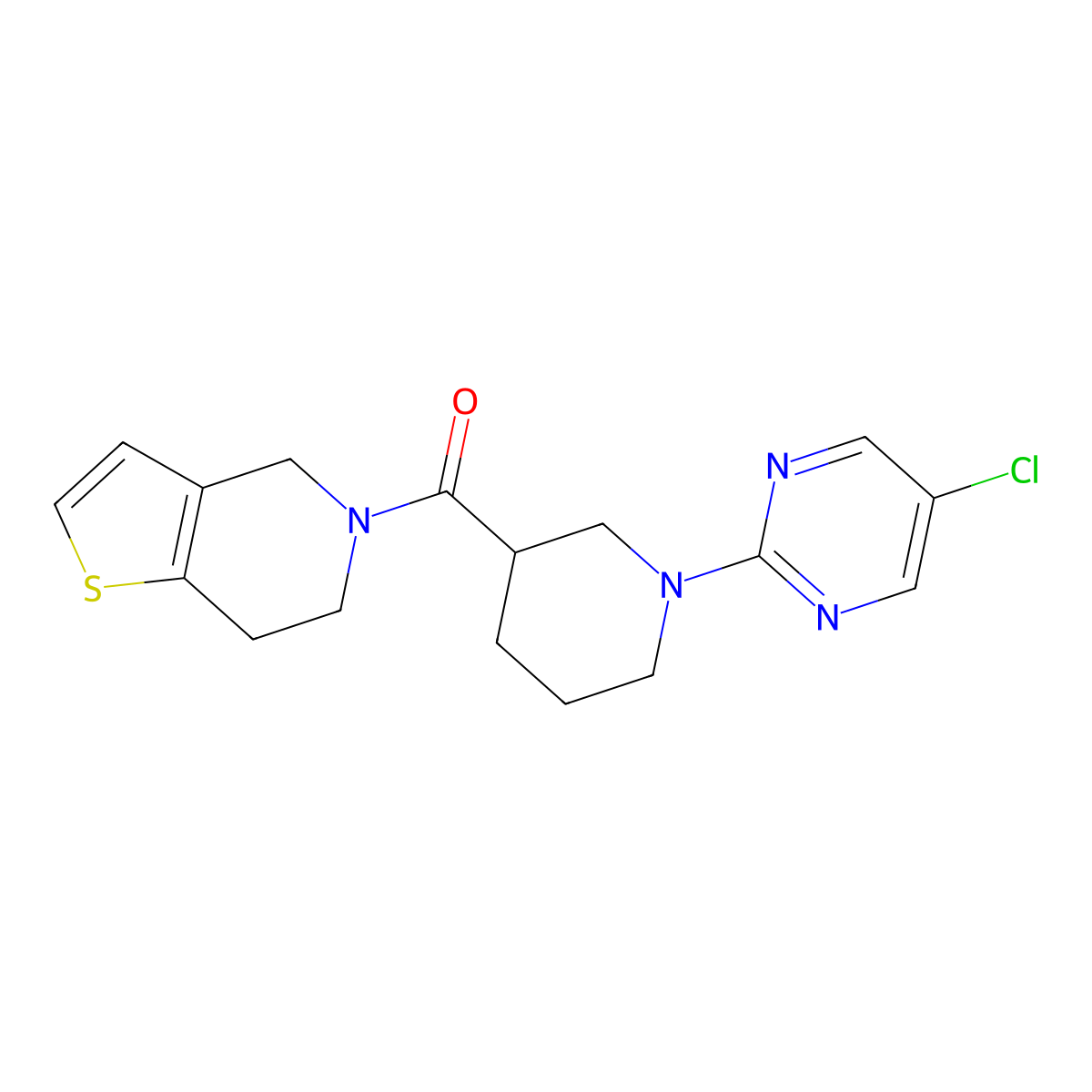 5-chloro-2-(3-{4H,5H,6H,7H-thieno[3,2-c]pyridine-5-carbonyl}piperidin-1-yl)pyrimidine molecular structure, CAS 3054565-07-7