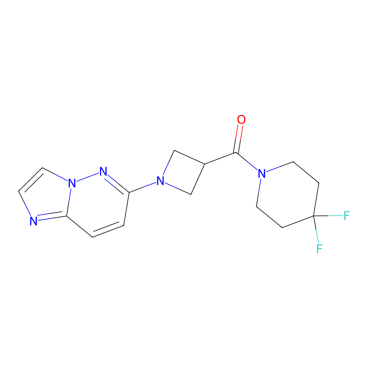 4,4-Difluoro-1-(1-{imidazo[1,2-b]pyridazin-6-yl}azetidine-3-carbonyl)piperidine molecular structure, CAS 3054565-11-3