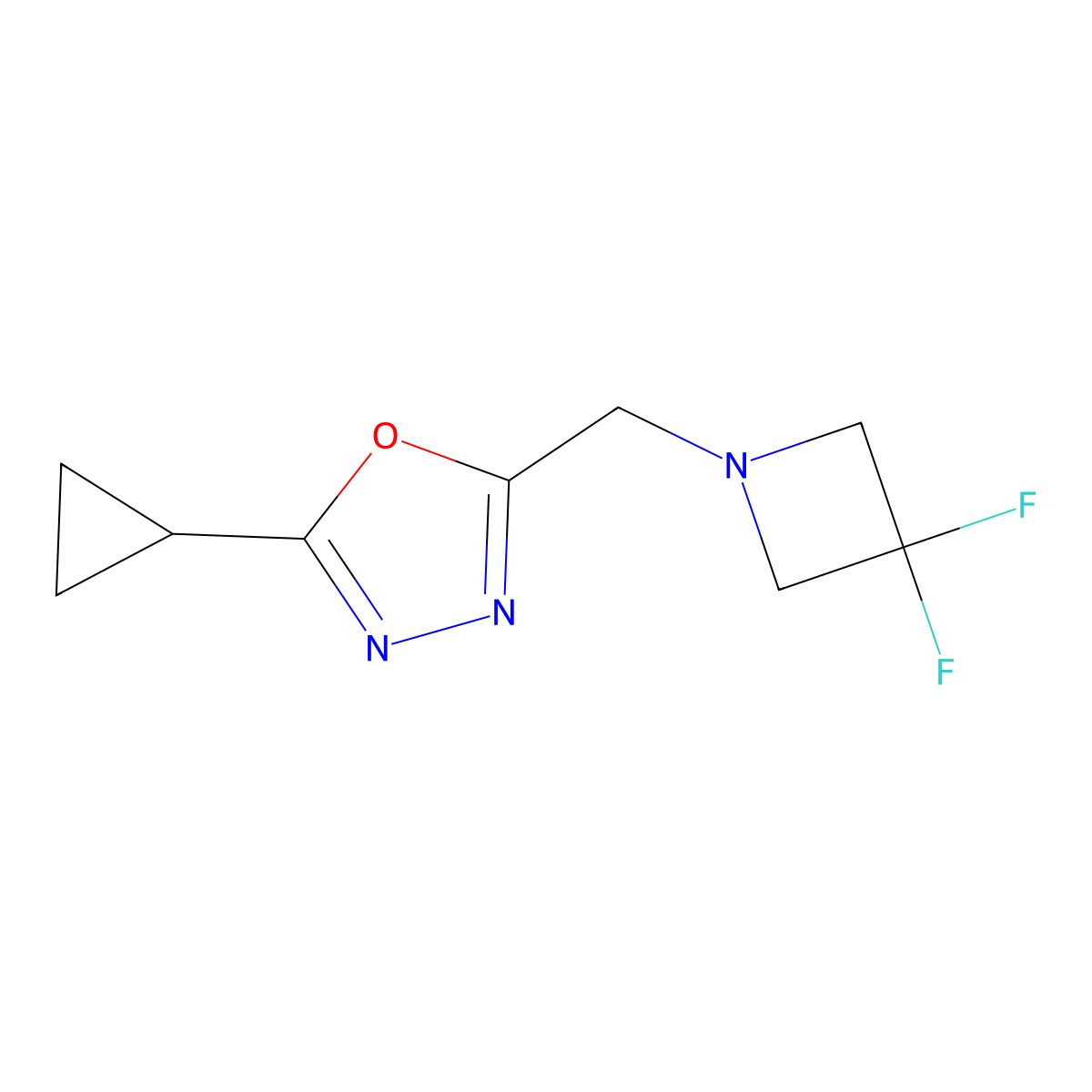 2-Cyclopropyl-5-[(3,3-difluoroazetidin-1-yl)methyl]-1,3,4-oxadiazole molecular structure, CAS 3054565-14-6