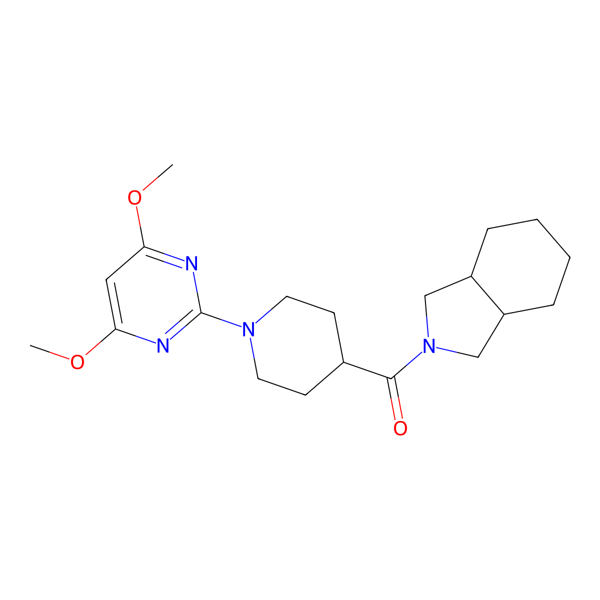 2-[1-(4,6-dimethoxypyrimidin-2-yl)piperidine-4-carbonyl]-octahydro-1H-isoindole molecular structure, CAS 3054565-20-4