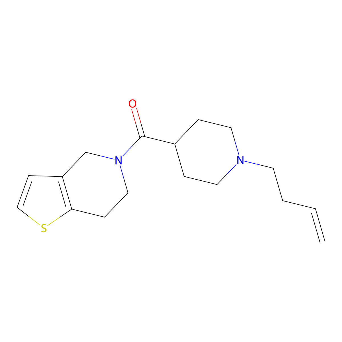 1-(but-3-en-1-yl)-4-{4H,5H,6H,7H-thieno[3,2-c]pyridine-5-carbonyl}piperidine molecular structure, CAS 3054565-23-7