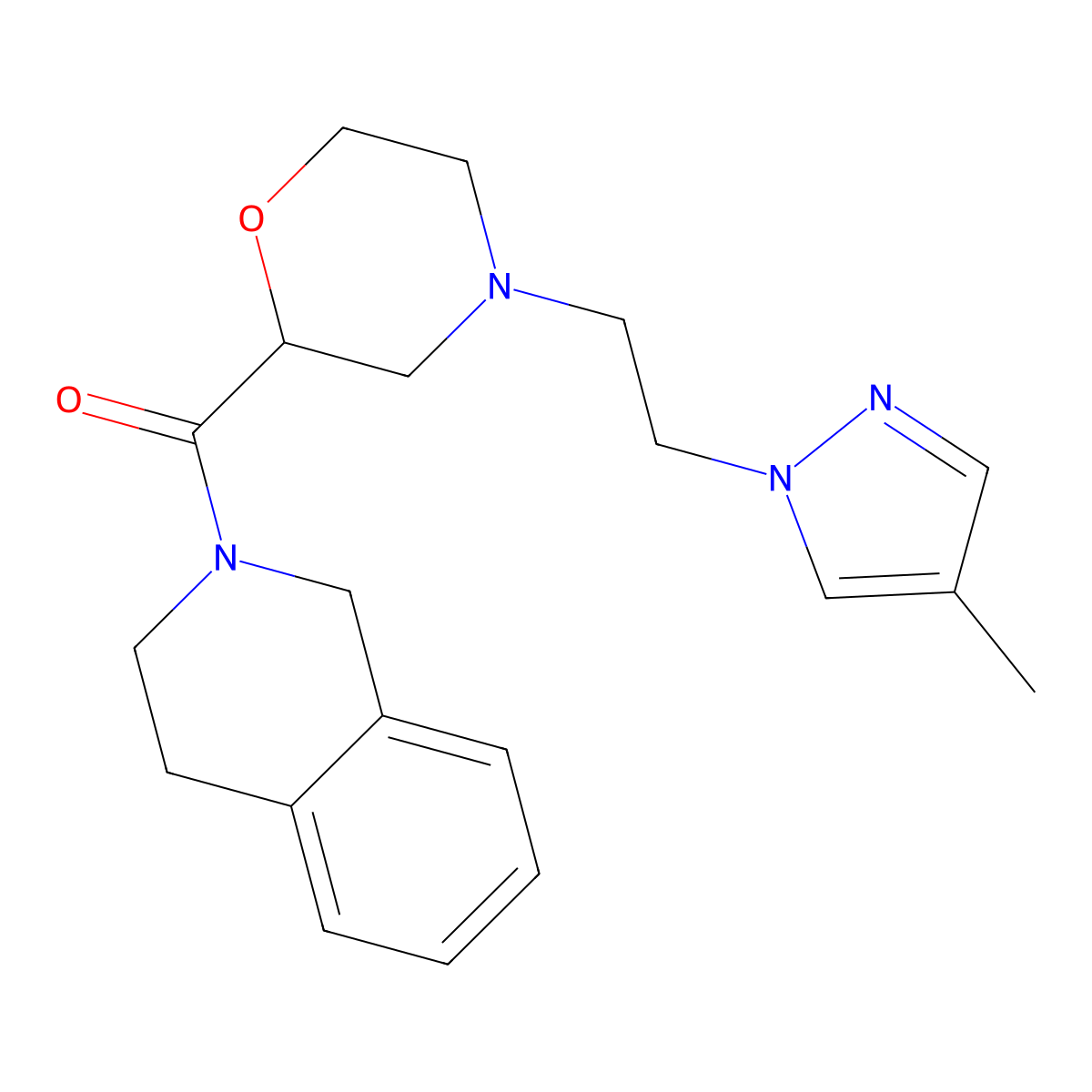 2-{4-[2-(4-methyl-1H-pyrazol-1-yl)ethyl]morpholine-2-carbonyl}-1,2,3,4-tetrahydroisoquinoline molecular structure, CAS 3054565-29-3