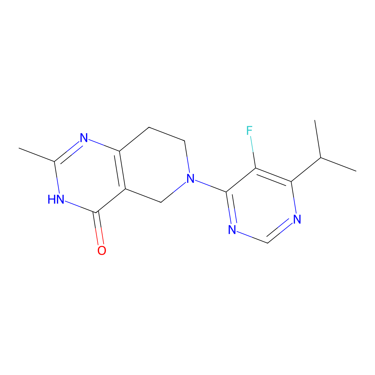 6-[5-fluoro-6-(propan-2-yl)pyrimidin-4-yl]-2-methyl-3H,4H,5H,6H,7H,8H-pyrido[4,3-d]pyrimidin-4-one molecular structure, CAS 3054565-31-7