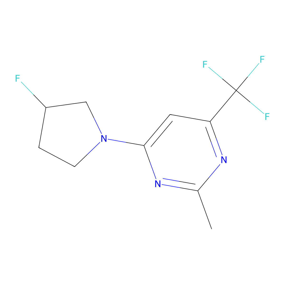 4-(3-Fluoropyrrolidin-1-yl)-2-methyl-6-(trifluoromethyl)pyrimidine molecular structure, CAS 3054565-33-9
