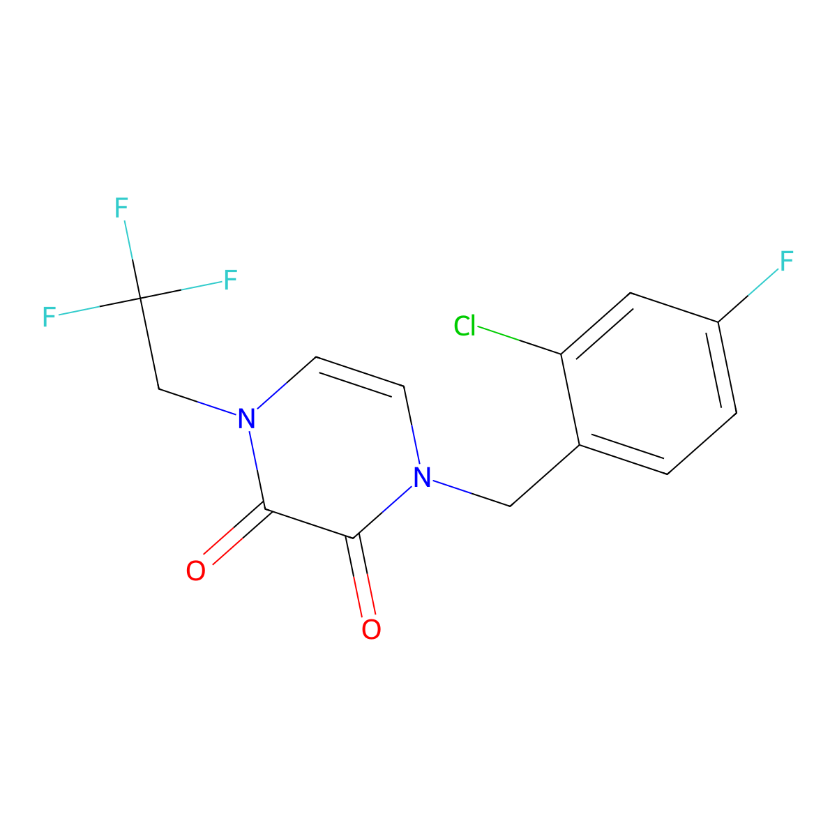 1-[(2-Chloro-4-fluorophenyl)methyl]-4-(2,2,2-trifluoroethyl)-1,2,3,4-tetrahydropyrazine-2,3-dione molecular structure, CAS 3054565-35-1