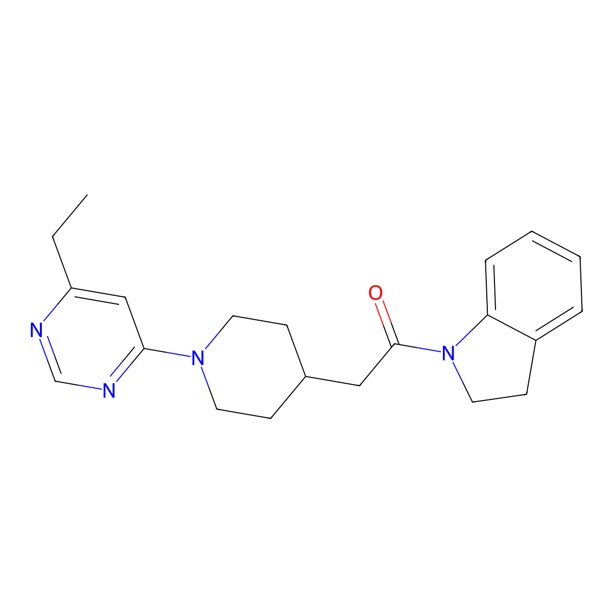 1-(2,3-dihydro-1H-indol-1-yl)-2-[1-(6-ethylpyrimidin-4-yl)piperidin-4-yl]ethan-1-one molecular structure, CAS 3054565-40-8