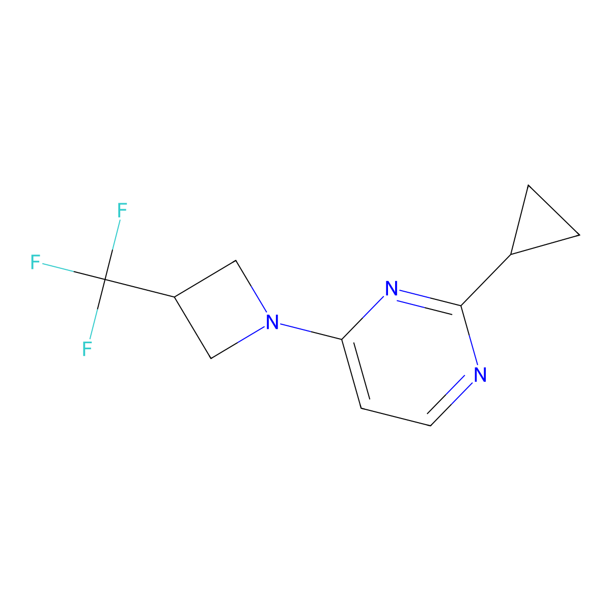2-Cyclopropyl-4-[3-(trifluoromethyl)azetidin-1-yl]pyrimidine molecular structure, CAS 3054565-42-0