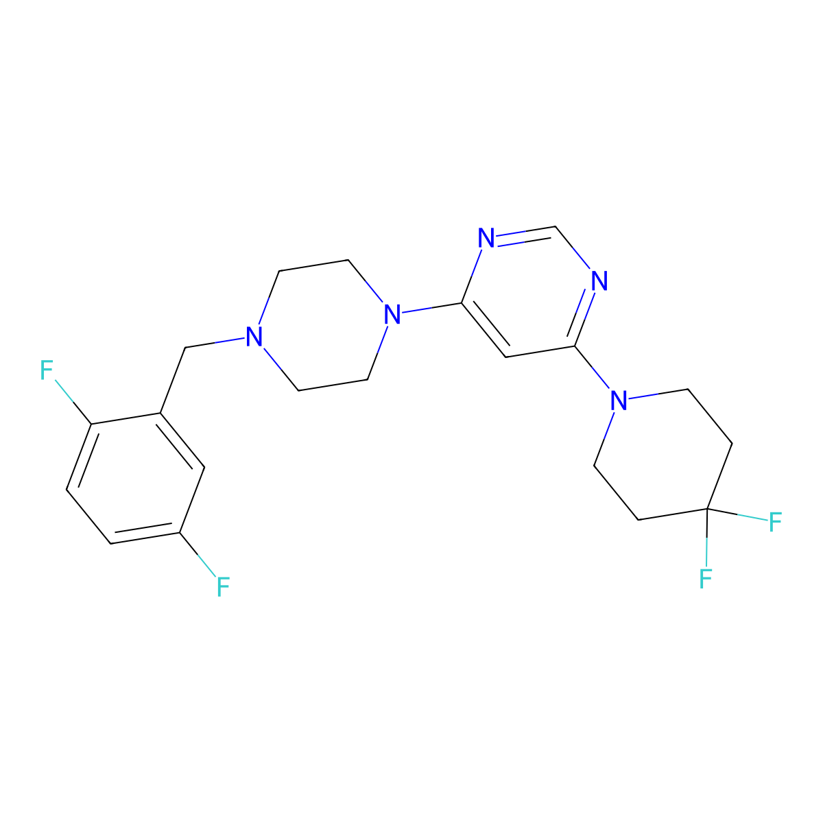 4-{4-[(2,5-Difluorophenyl)methyl]piperazin-1-yl}-6-(4,4-difluoropiperidin-1-yl)pyrimidine molecular structure, CAS 3054565-43-1