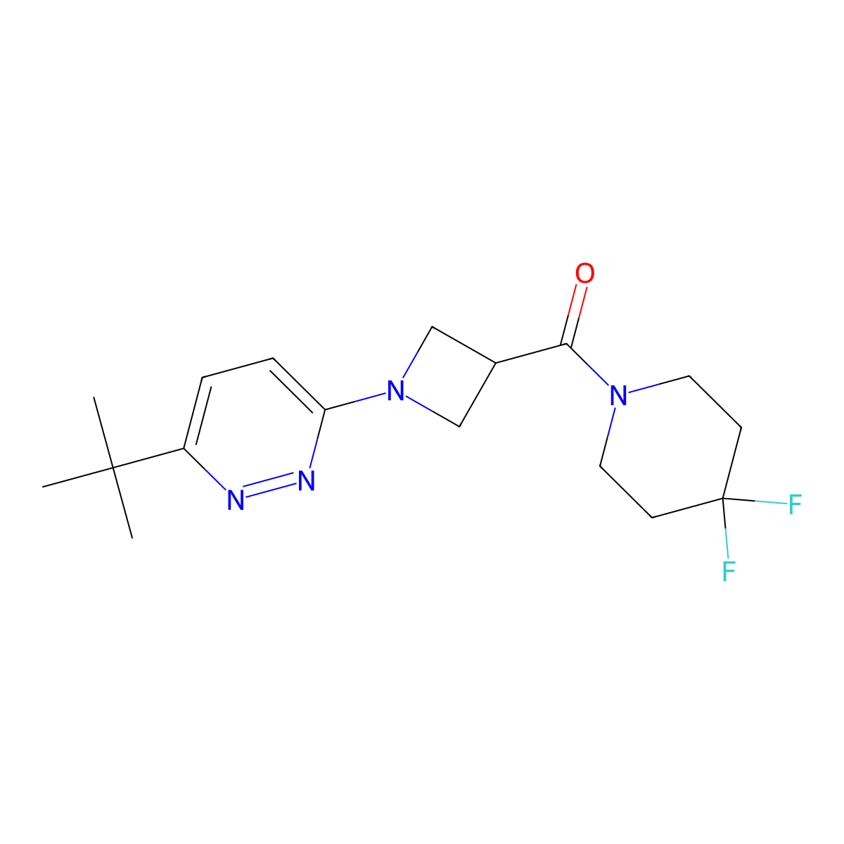 3-Tert-butyl-6-[3-(4,4-difluoropiperidine-1-carbonyl)azetidin-1-yl]pyridazine molecular structure, CAS 3054565-48-6