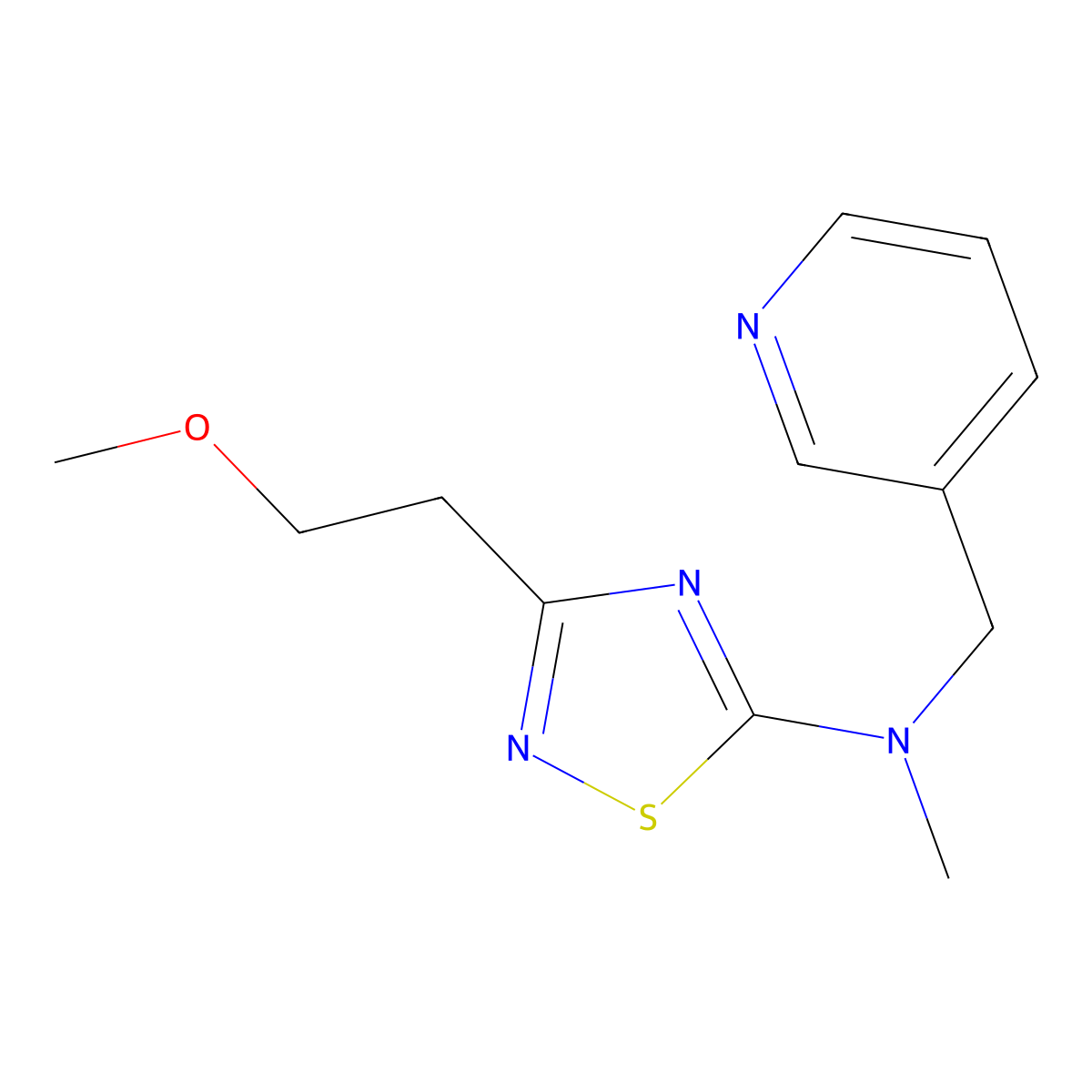 3-(2-methoxyethyl)-N-methyl-N-[(pyridin-3-yl)methyl]-1,2,4-thiadiazol-5-amine molecular structure, CAS 3054565-53-3