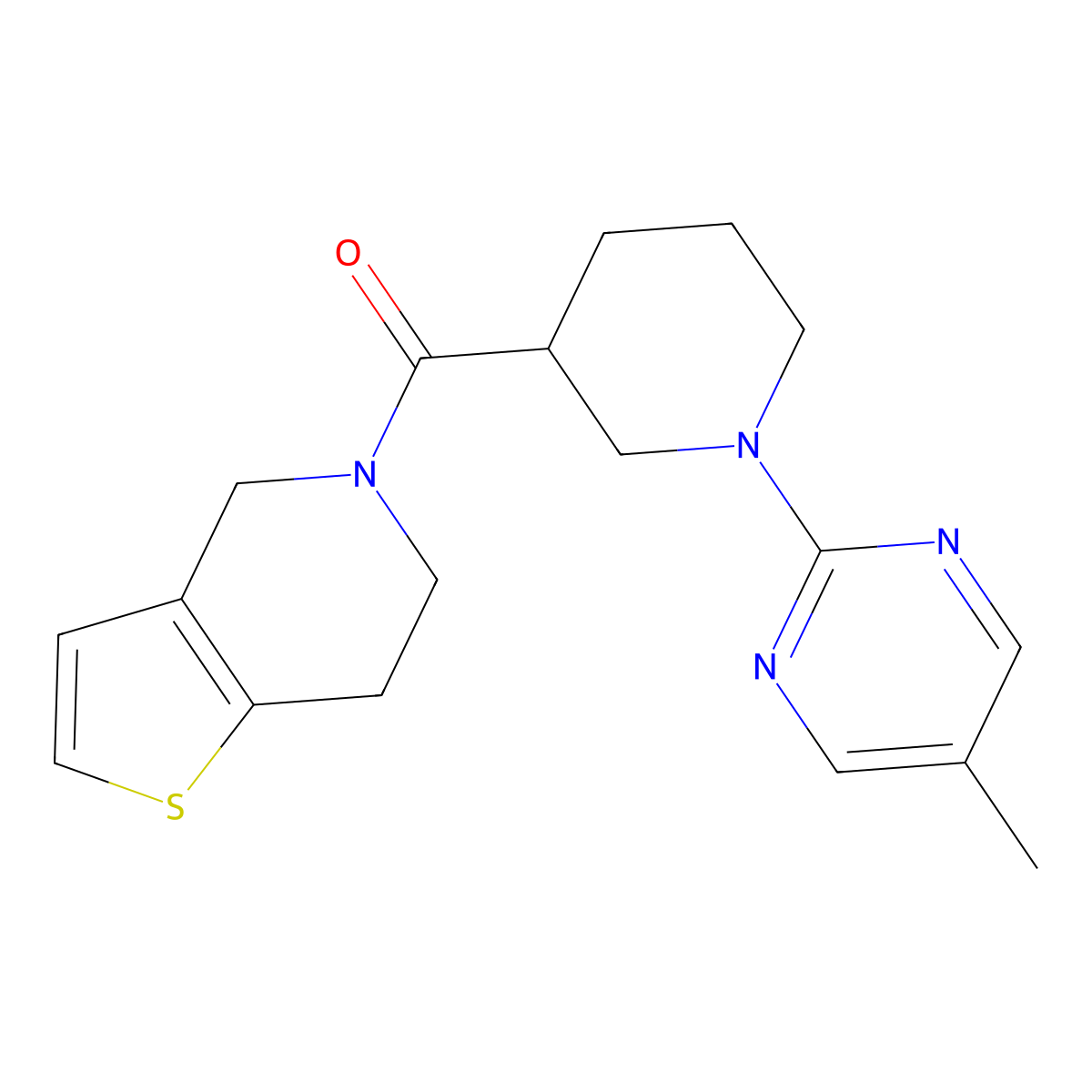 5-methyl-2-(3-{4H,5H,6H,7H-thieno[3,2-c]pyridine-5-carbonyl}piperidin-1-yl)pyrimidine molecular structure, CAS 3054565-54-4