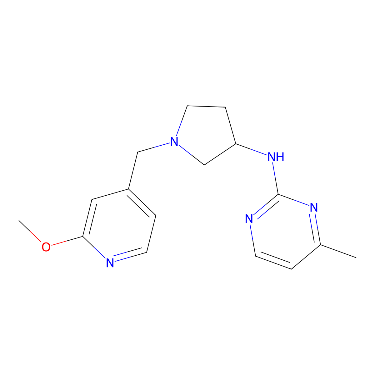 N-{1-[(2-methoxypyridin-4-yl)methyl]pyrrolidin-3-yl}-4-methylpyrimidin-2-amine molecular structure, CAS 3054565-57-7