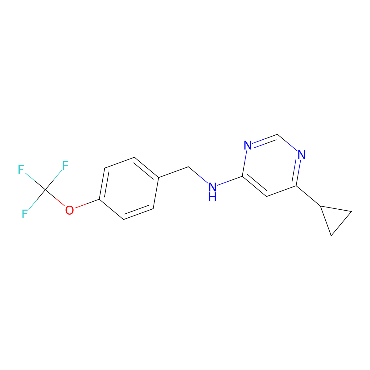 6-cyclopropyl-N-{[4-(trifluoromethoxy)phenyl]methyl}pyrimidin-4-amine molecular structure, CAS 3054565-59-9