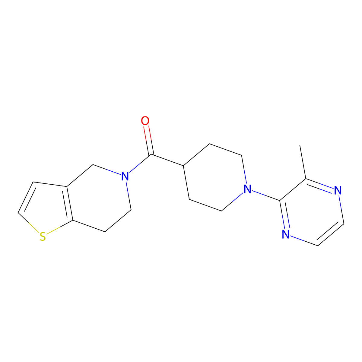 2-methyl-3-(4-{4H,5H,6H,7H-thieno[3,2-c]pyridine-5-carbonyl}piperidin-1-yl)pyrazine molecular structure, CAS 3054565-62-4