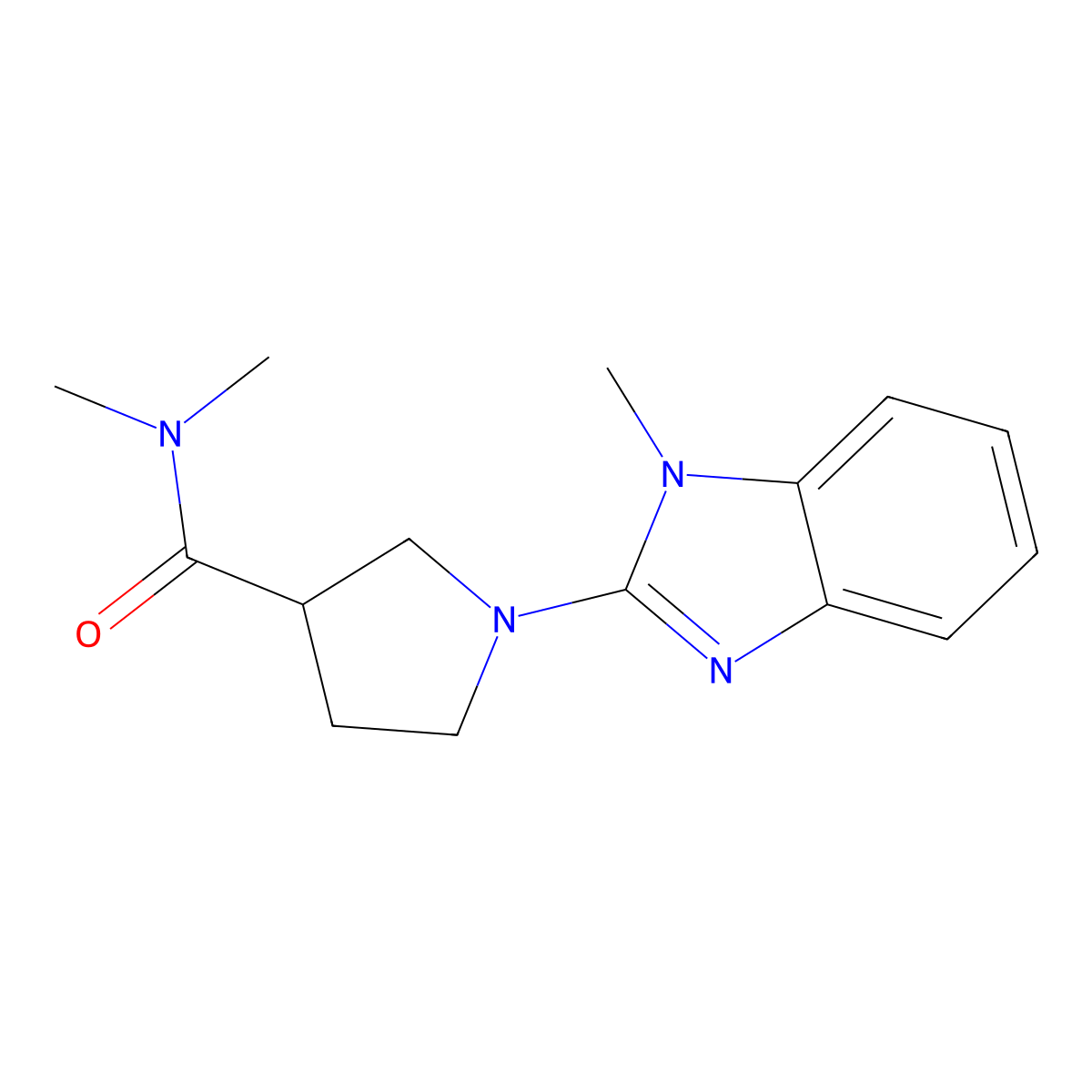 N,N-dimethyl-1-(1-methyl-1H-1,3-benzodiazol-2-yl)pyrrolidine-3-carboxamide molecular structure, CAS 3054565-63-5