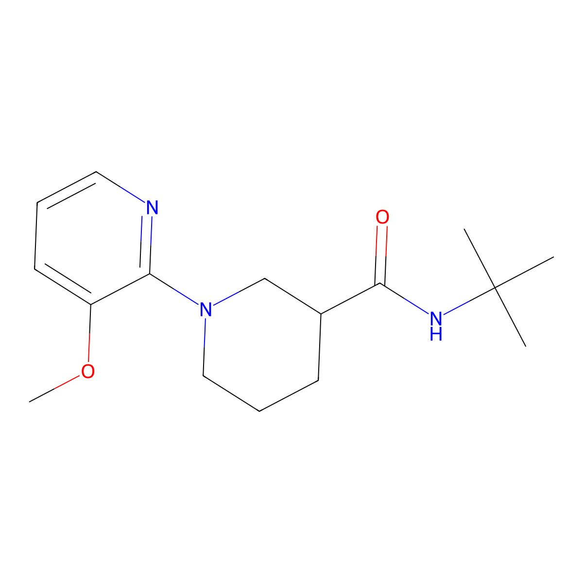 N-tert-butyl-1-(3-methoxypyridin-2-yl)piperidine-3-carboxamide molecular structure, CAS 3054565-64-6
