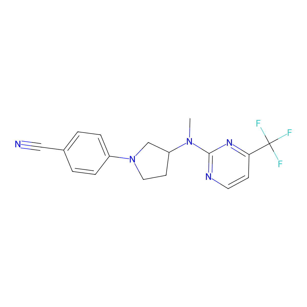 4-(3-{Methyl[4-(trifluoromethyl)pyrimidin-2-yl]amino}pyrrolidin-1-yl)benzonitrile molecular structure, CAS 3054565-66-8