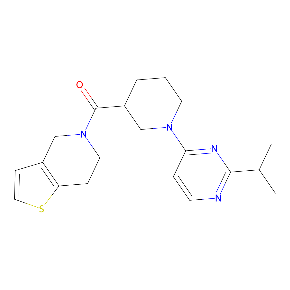 2-(propan-2-yl)-4-(3-{4H,5H,6H,7H-thieno[3,2-c]pyridine-5-carbonyl}piperidin-1-yl)pyrimidine molecular structure, CAS 3054565-69-1