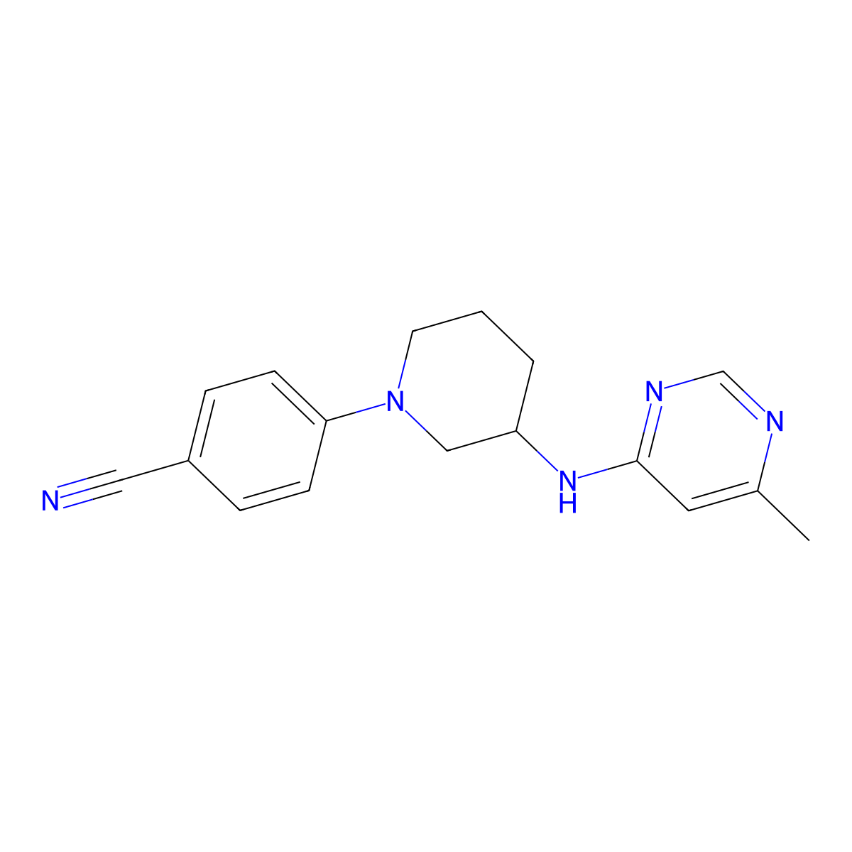 4-{3-[(6-Methylpyrimidin-4-yl)amino]piperidin-1-yl}benzonitrile molecular structure, CAS 3054565-72-6